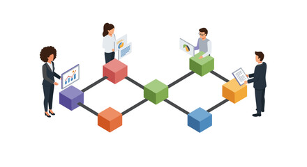 Poster - Isometric network communication vector illustration for business and technology design