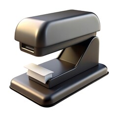 Poster - Modern sleek black stapler with white paper stack isolated on white background