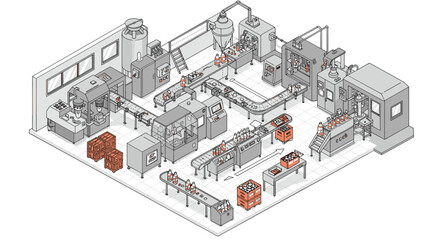 Poster - Industrial beverage factory production line isometric vector illustration for design and print