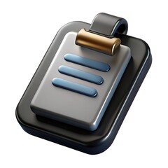 Poster - Modern 3d clipboard icon with blue lines and gold clip isolated on white background
