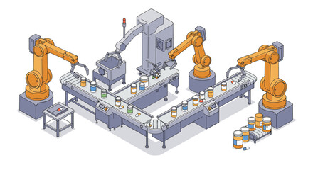 Poster - Automated pharmaceutical production isometric vector illustration for manufacturing design