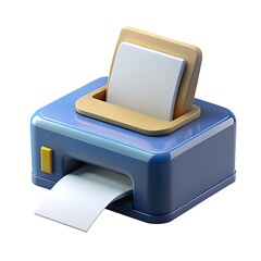 Fototapete - Stylized blue printer with paper output and input isolated on white background