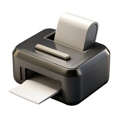 Poster - Modern black printer with paper output and internal paper roll isolated on white background