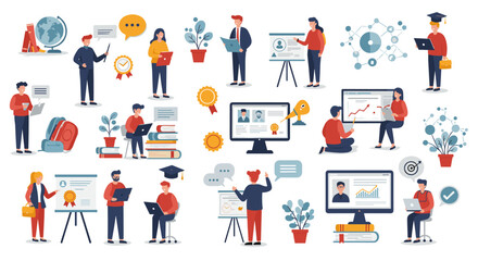 Poster - Educational and business vector illustration for office and learning environment design