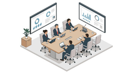 Poster - Isometric business meeting vector illustration for corporate presentations and office design