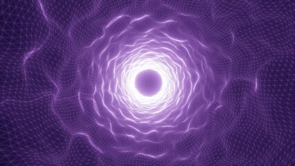 Poster - Bright glowing tunnel with electric light effect, abstract violet energy vortex with digital mesh structure