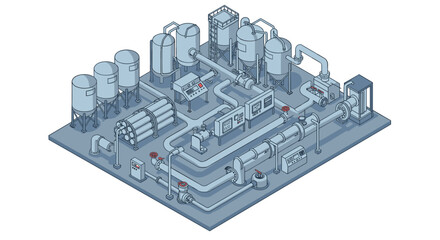 Poster - Industrial plant isometric vector illustration for engineering and manufacturing design