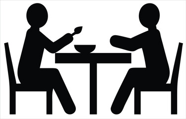Poster - Two silhouetted people sharing a meal at a table, representing dining together or a simple mealtime scene. Ideal for use in hospitality branding, restaurant signage, dining reservation apps