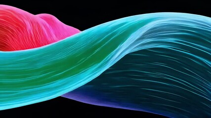 Poster - Abstract waves of pink and blue intertwine against a dark background, creating a dynamic flow
