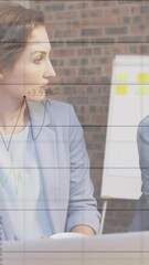 Poster - Animation of data processing over diverse business people using computer