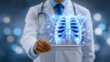 © ZaStock - Doctor showcases digital hologram of human lungs, demonstrating advanced medical technology in a modern healthcare environment. Concept of medical education, digital health, and innovation
