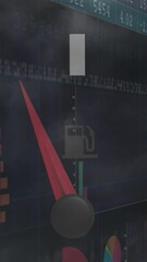 Poster - Animation of speedometer and statistical data processing against dark clouds in the sky