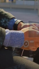 Poster - Animation of data processing against mid section of man using smartphone on the street