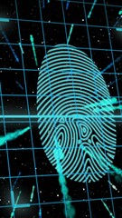Poster - Animation of light trails over fingerprint and padlock icons on black background