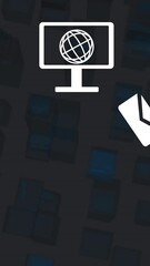 Poster - Animation of computer networking icons over 3d shapes in seamless pattern against grey background