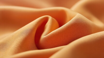 Fototapete - Close-Up View of Soft, Smooth Orange Fabric with Beautiful Texture and Flowing Drapery Ideal for Fashion, Interior Design, and Textile Backgrounds