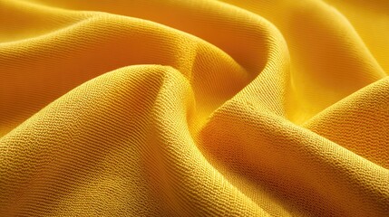 Fototapete - Close-up View of Textured Yellow Fabric with Beautiful Waves and Soft Drapes, Ideal for Fashion, Design, and Material Inspiration in Various Projects