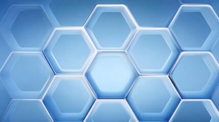 Poster - Abstract Blue Hexagon Pattern Background with Soft Lighting and Geometric Shapes Perfect for Technology, Science, and Modern Design Projects