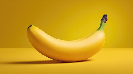 Poster - Fresh and Vibrant Banana in a Minimalist Yellow Setting on a Smooth Surface, Ideal for Fruit, Health, or Nutrition-Themed Projects and Designs