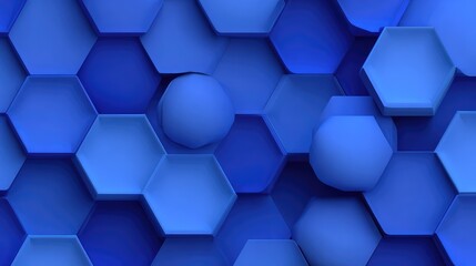 Poster - Abstract Blue Hexagonal Pattern with 3D Shapes for Modern Design, Technology Background, and Digital Art Creations in Cool Tones