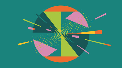 Poster - A graphic design with a circular pattern and geometric shapes on a teal colored background art style