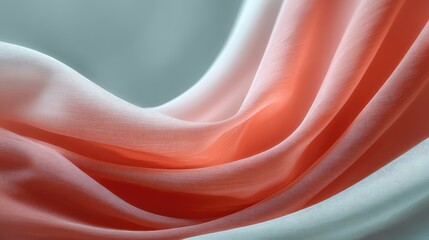 Poster - Soft and Flowing Drapery in Coral and White, Capturing the Elegance of Fabric Textures and the Graceful Movement of Natural Light on Silken Material