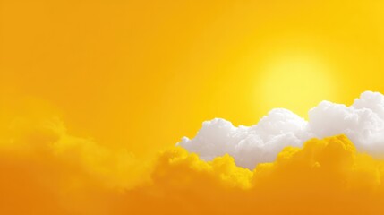 Poster - Bright and Vibrant Yellow Sky with Soft White Clouds Illuminated by the Sun, Creating a Warm and Inviting Atmosphere for Various Art and Design Applications
