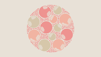 Poster - A circular arrangement of large pink and beige circles surrounded by smaller pink circles on beige background