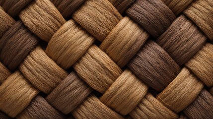 Poster - Detailed Close-Up of Interwoven Hair Strands in Various Shades of Brown, Highlighting Texture and Pattern in a Unique Braid Design for Artistic Backgrounds