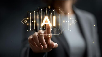 Poster - Empowering the future: A person's finger gracefully touches the glowing AI interface, symbolizing the embrace of technological progress and futuristic innovation.
