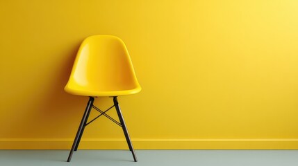 Poster - Bright Yellow Chair Against a Vibrant Yellow Wall Creating a Cheerful and Modern Atmosphere for Interior Design and Home Decor Inspiration
