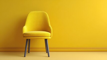 Poster - Vibrant Yellow Chair Against Bright Yellow Wall, Modern Interior Design Element, Minimalist Aesthetic for Contemporary Living Spaces and Creative Environments