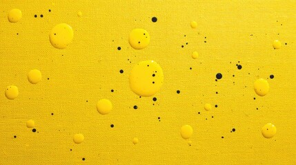 Poster - Abstract yellow paint splashes on textured canvas surface with contrasting black droplets showcasing artistic expression and vibrant color composition