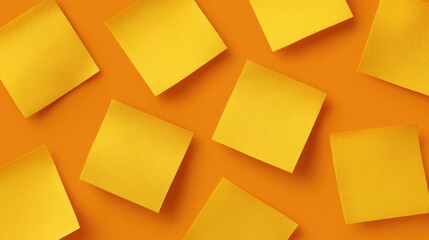 Poster - Bold Yellow Sticky Notes on Vibrant Orange Background for Creative Inspiration and Organizational Tools in Office or Home Environments