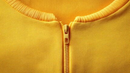 Poster - Close-Up of a Bright Yellow Zipper with Soft Fabric, Showcasing the Texture and Details of Clothing in Vibrant Color for Fashion and Design Applications