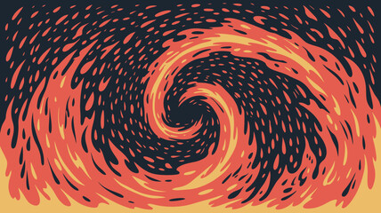 Poster - Abstract swirling vortex of orange and yellow with dark blue background and scattered teardrop shapes