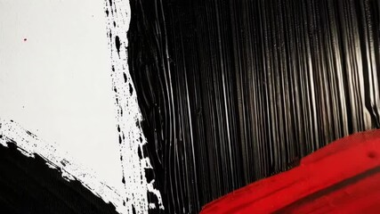 Poster - Bold red and black paint brushstrokes create an abstract texture on a white background, showcasing artistic color and design
