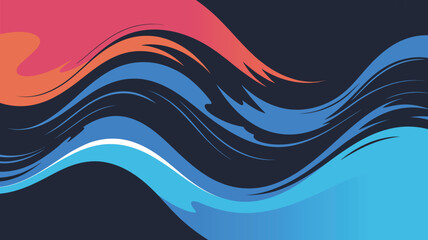 Poster - Abstract background with flowing waves in shades of blue orange and dark blue color palette design