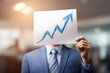 © Init - businessman holding a drawing of a graph. a man in a suit holding a piece of paper with a blue arrow drawn on it. a man in a suit holding a sign
