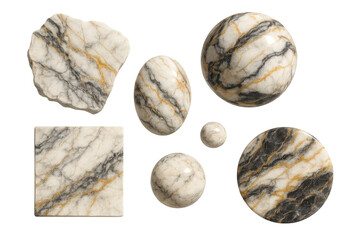 Poster - Variety of marble shapes isolated on a transparent background, abstract style