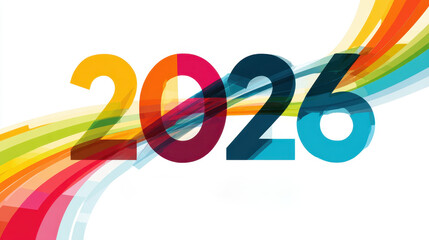 Poster - Vibrant, translucent curved lines sweeping dynamically across numeric digits 2026, generating energetic visual design highlighting upcoming year celebration graphic
