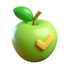 Poster - 3d green apple with check mark isolated on white background