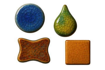 Poster - Four ceramic pieces isolated on transparent background, unique abstract shapes