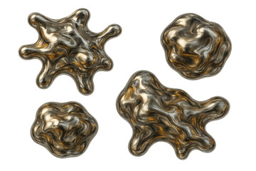 Poster - Abstract metallic fluid shapes isolated on transparent background, silver and gold
