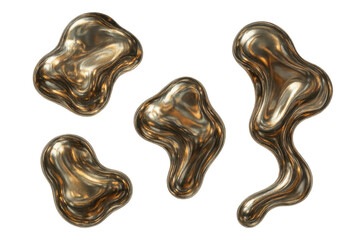 Poster - Set of golden liquid blobs isolated on a transparent background, abstract design
