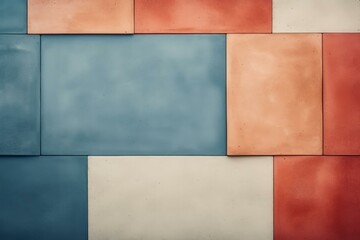 Poster - Modern wall cladding using large rectangular concrete tiles, creating a colorful and geometric pattern