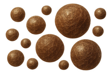Poster - Collection of golden spheres with geometric pattern isolated on transparent background