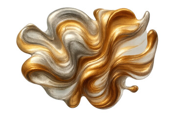 Poster - Abstract wave of gold and silver paint isolated on transparent background