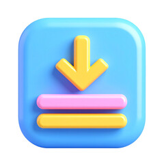 Poster - Download Icon: A digitally rendered 3D download icon, represented by an arrow pointing downwards, is placed atop a square button that symbolizes digital data transfer.
