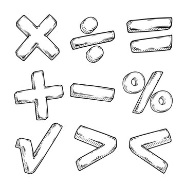 mathematical symbols set collection vector line art hand drawn illustration
